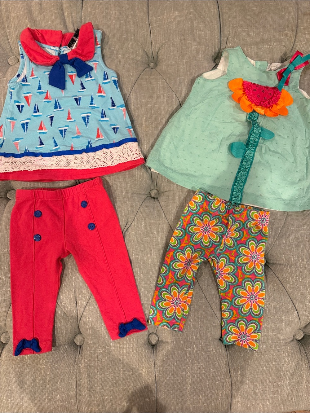 Rare Editions Girls Sailboat Top & Pink Leggings Set - Coral, Aqua, Blue, Mint